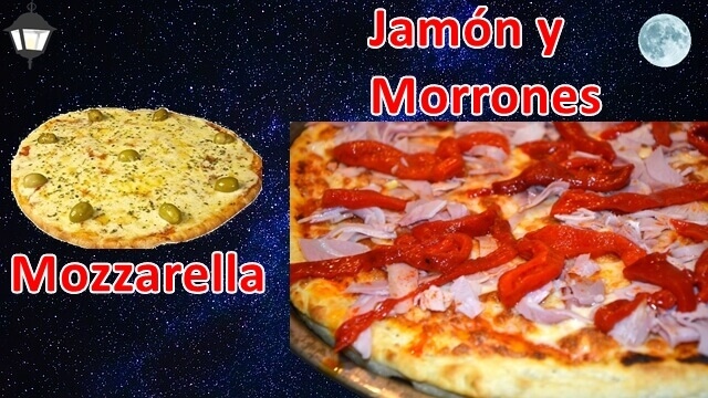 Promo de la noche en pizza chica de Mozzarella y pizza grande de Jamón con Morrones