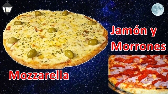 Promo de la noche en pizza grande de Mozzarella y pizza chica de Jamón con Morrones